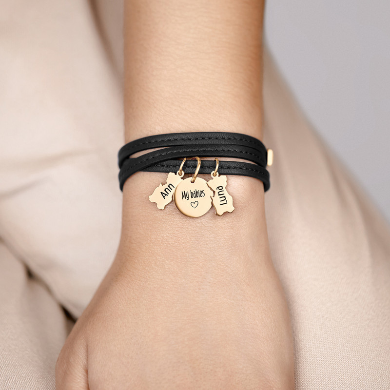 Gepersonaliseerde Meerdere Honden Armband in Zwart Leer - Gold - 62