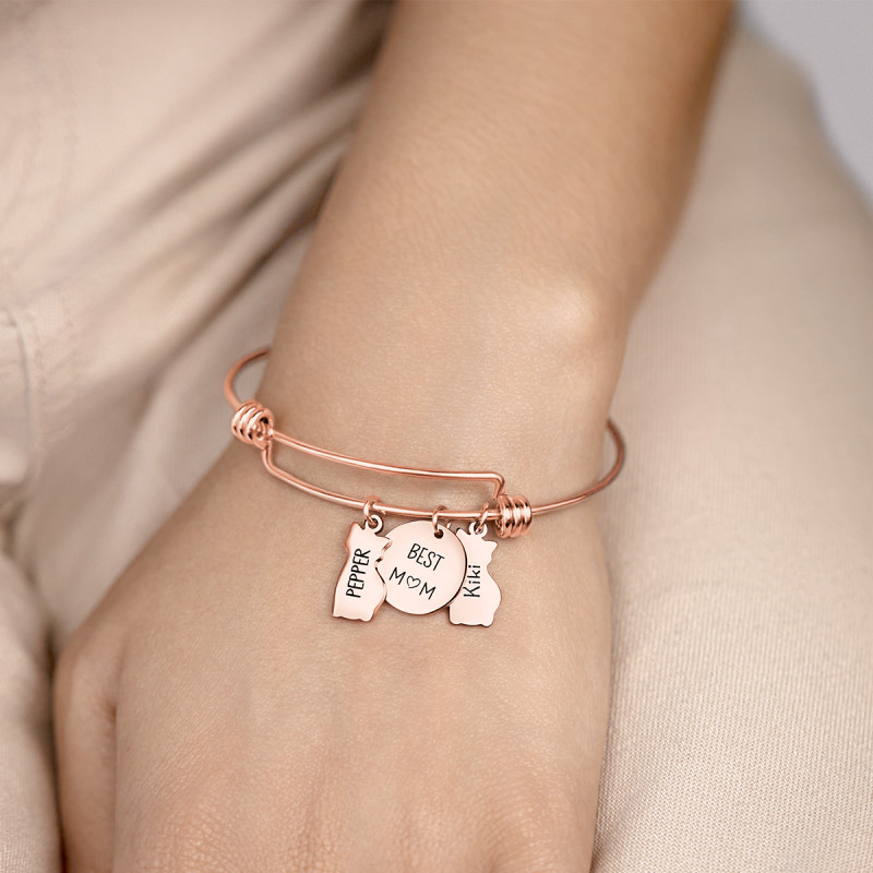 Gepersonaliseerde Meerdere Katten Bedelarmband - Rosegold - 61