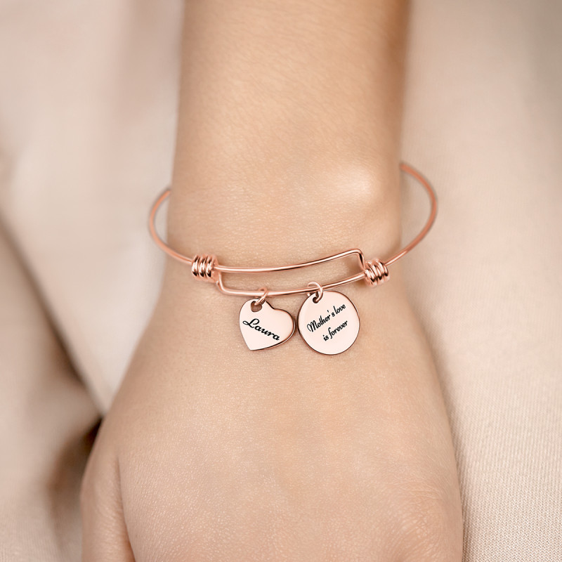 Gepersonaliseerde Cirkel en Hart  Bedelarmband - Rosegold - 61