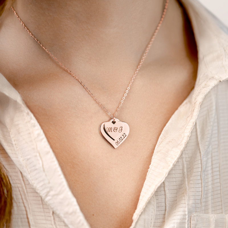 Gepersonaliseerde 2-Hart Liefde Ketting - Rosegold - 61